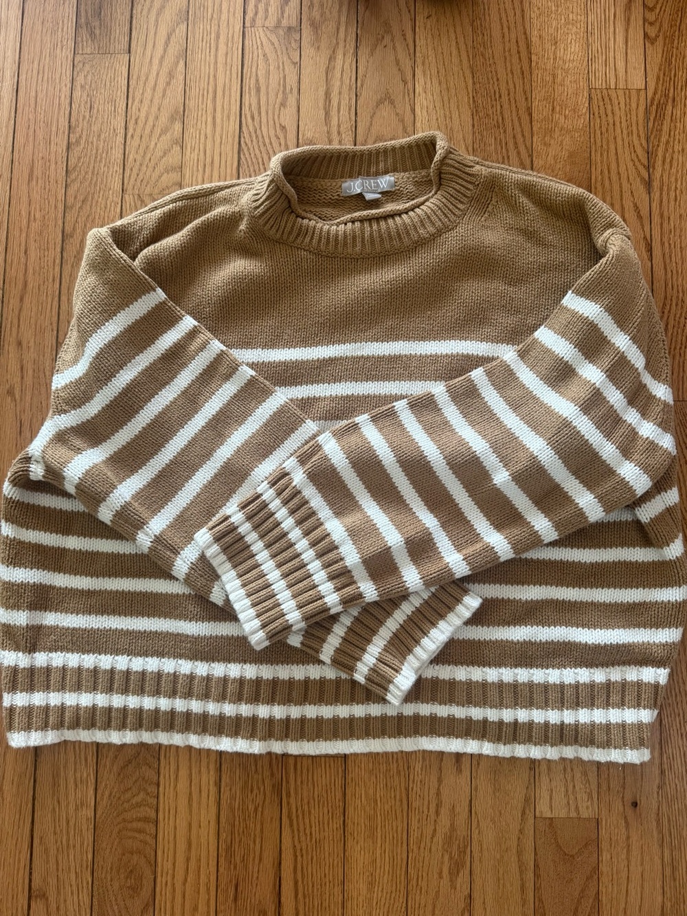 J. Crew Roll Neck Sweater in Camel/White Stripped